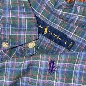 Polo Ralph Lauren Long Sleeve Button Down Oxford Shirt Men's L Blue Green Plaid